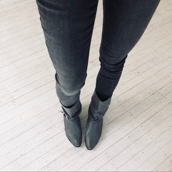 VINTAGE 1980s Slouchy Western Buckle Ankle Boots - Picture 5 of 6